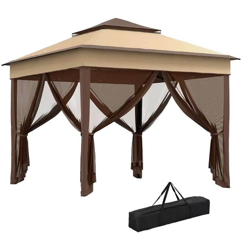 10.7 X 10.7Ft Pop Up Camping Gazebo With Mesh Curtains, Beige 1