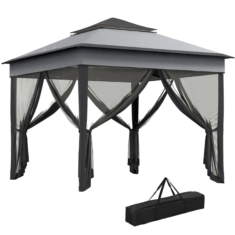 10.7 X 10.7Ft Pop Up Camping Gazebo With Mesh Curtains, Dark Grey 1