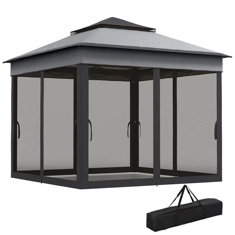 10.7 X 10.7Ft Pop Up Camping Gazebo With Mesh Curtains, Dark Grey 2