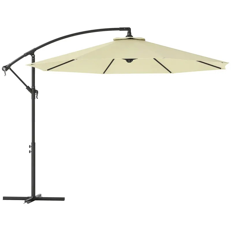 10' Deluxe Patio Umbrella With Crank And Cross Base, Beige 1