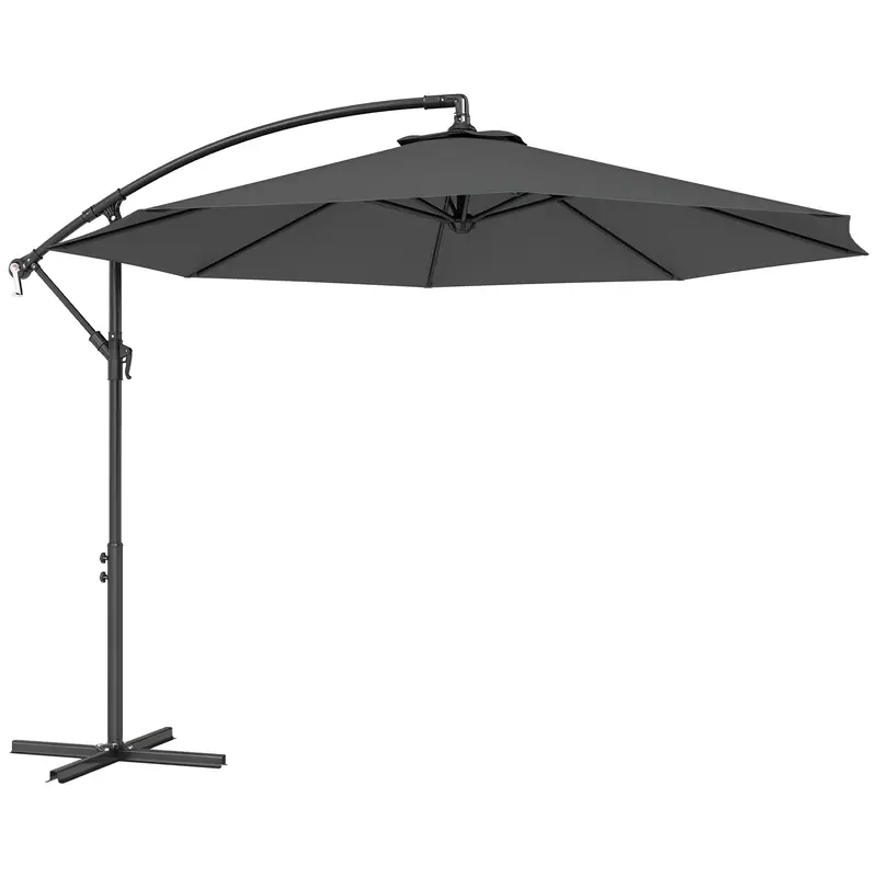 10' Deluxe Patio Umbrella With Crank And Cross Base, Grey 1