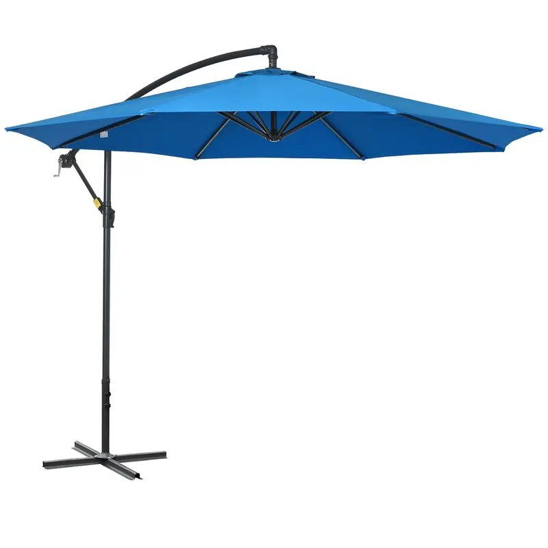 10' Offset Cantilever Patio Umbrella With Base & Crank, Blue 1