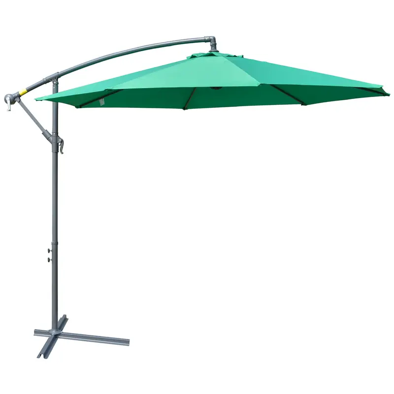 10' Offset Cantilever Patio Umbrella With Base & Crank, Green 1