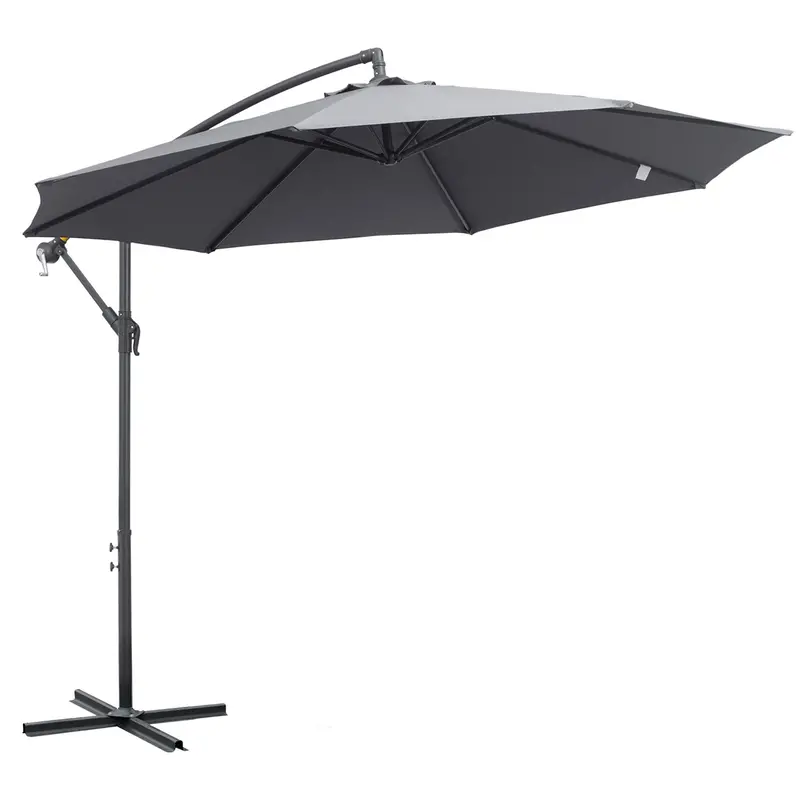10' Offset Cantilever Patio Umbrella With Base & Crank, Grey 1