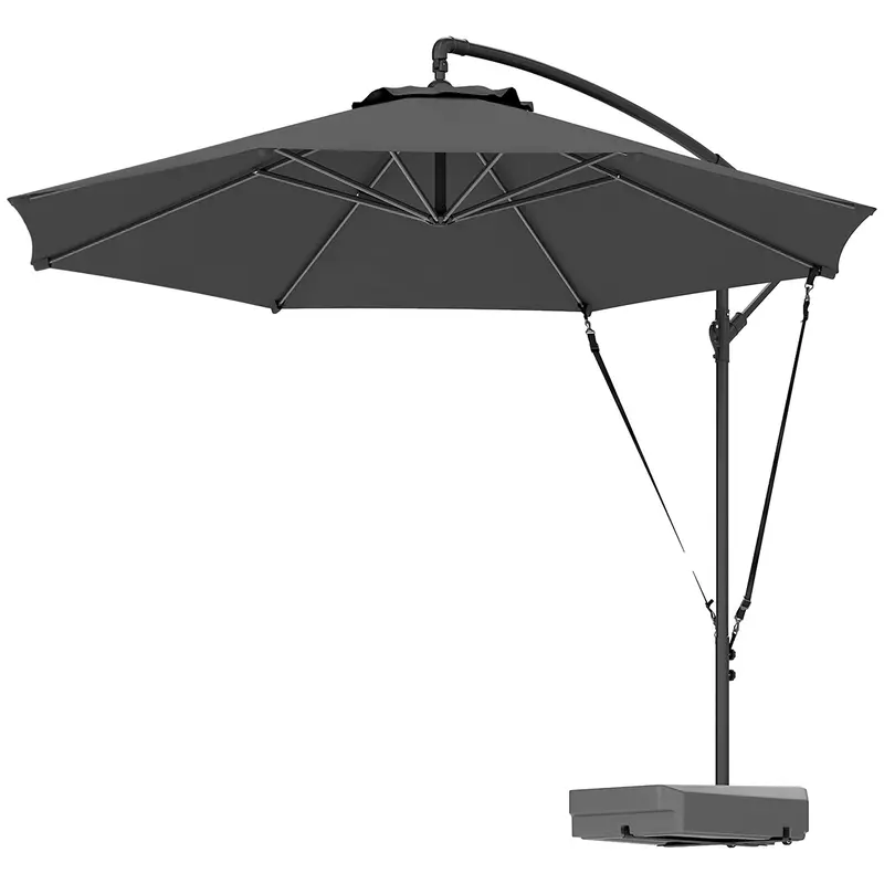 10' Round Cantilever Umbrella With Fillable Base & Cover, Upf50+, Grey 2
