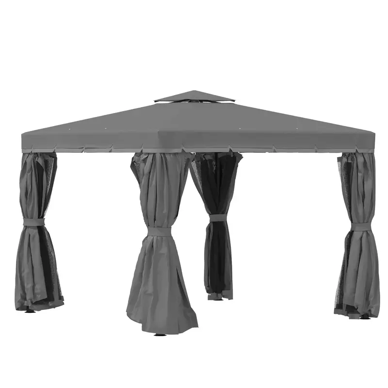 10' X 10' 2-Tier Gazebo With Zippered Mesh Walls & Aluminum Frame, Coffee 1