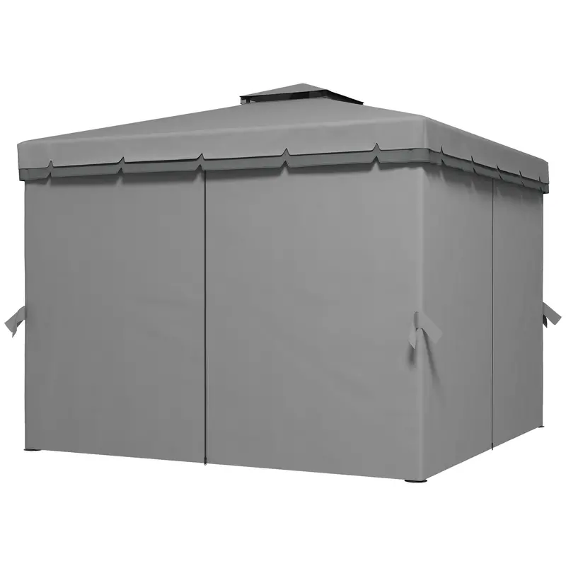 10' X 10' 2-Tier Gazebo With Zippered Mesh Walls & Aluminum Frame, Light Grey 2