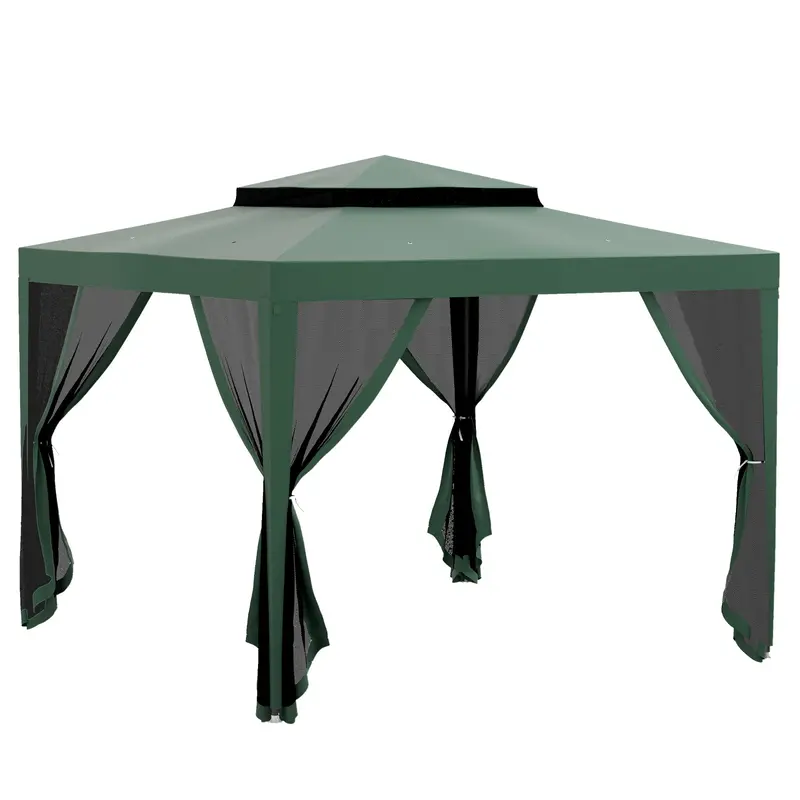 10' X 10' Canopy Tent With Mesh Netting And Double Tier Roof, Green 1