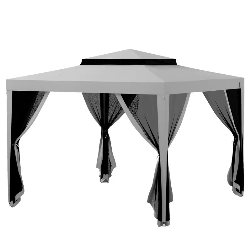 10' X 10' Canopy Tent With Mesh Netting And Double Tier Roof, Grey 1