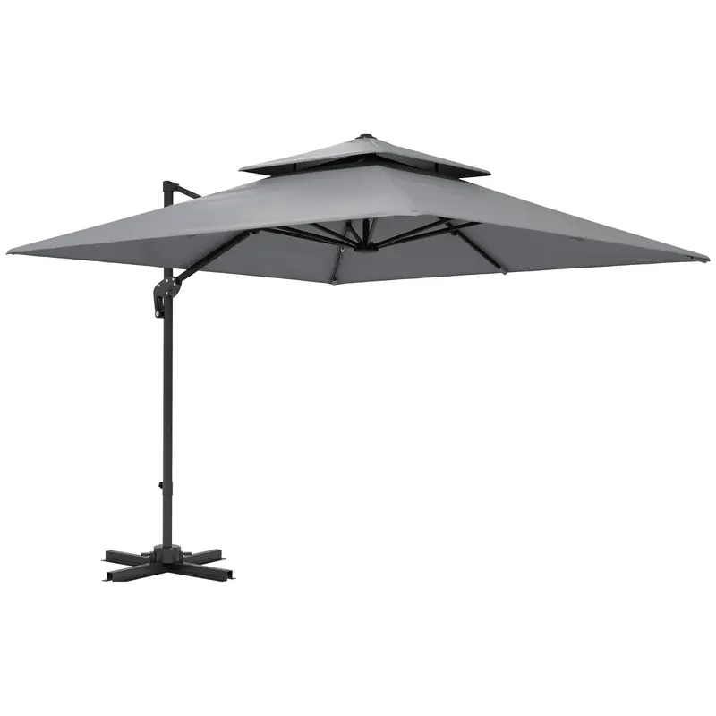 10' X 10' Double Top Square Offset Umbrella With Umbrella Cover, Light Grey 1