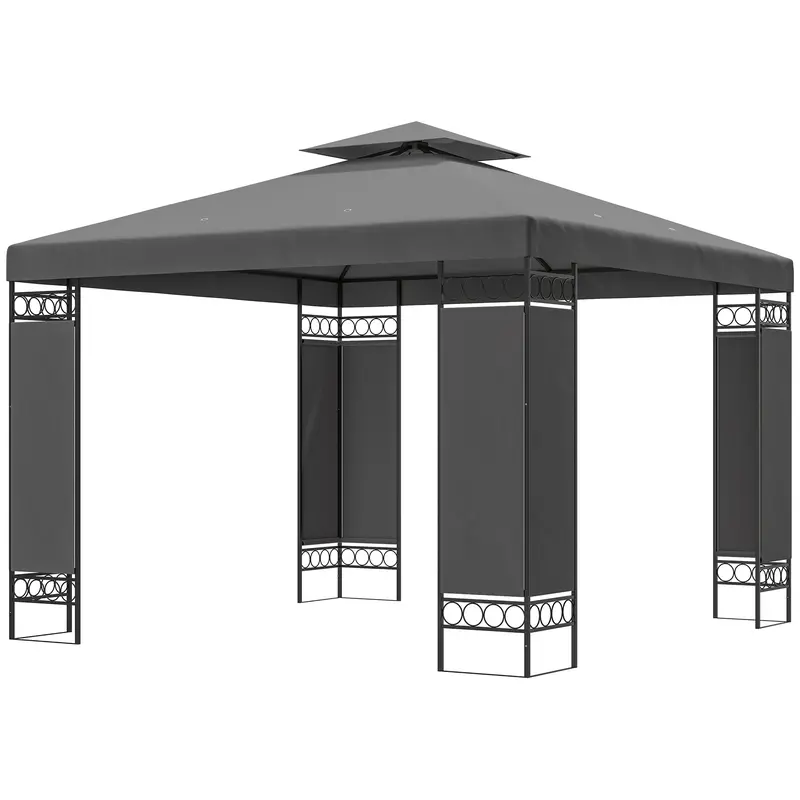 10 X 10 Ft Canopy Gazebo With Double Roof And Screen Panels, Dark Grey 1