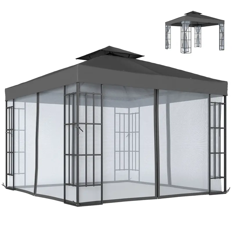 10' X 10' Garden Gazebo With Mosquito Netting, Dark Grey 1