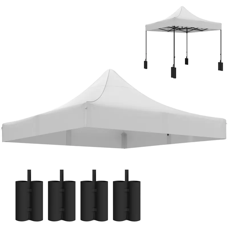 10' X 10' Gazebo Replacement Top With 4 Weight Bags & 8 Drain Holes, Upf50+, White 1