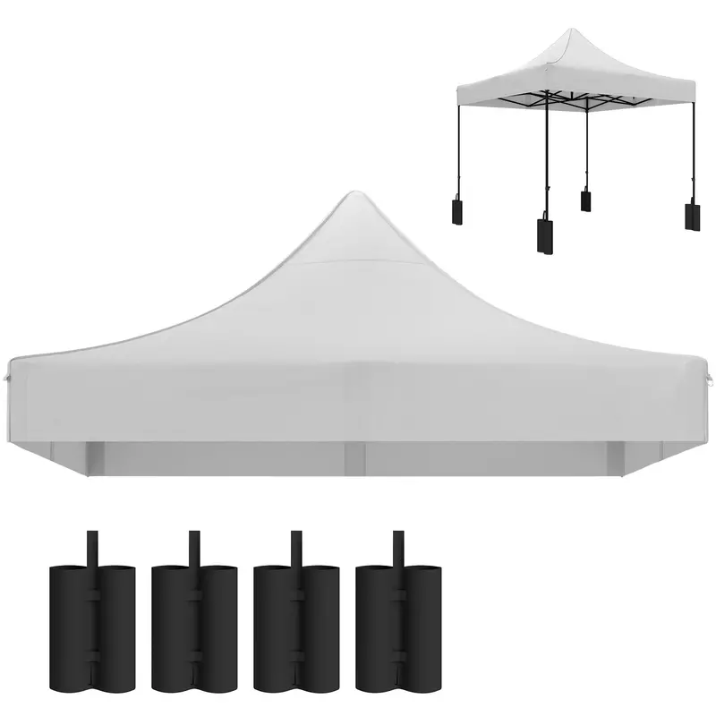 10' X 10' Gazebo Replacement Top With 4 Weight Bags & 8 Drain Holes, Upf50+, White 2