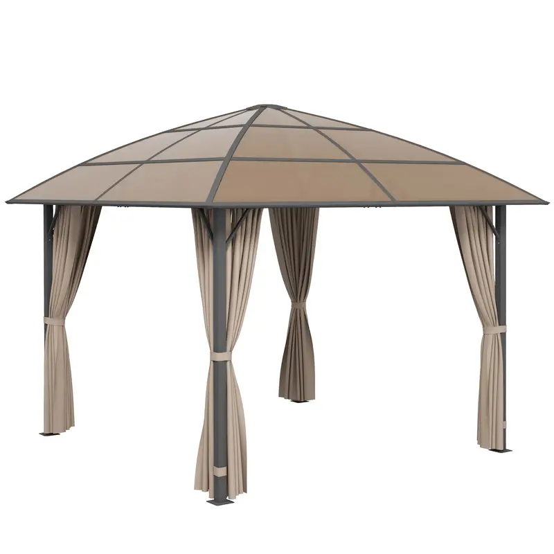 10' X 10' Hardtop Gazebo With Uv60+ Polycarbonate Roof, Khaki 1