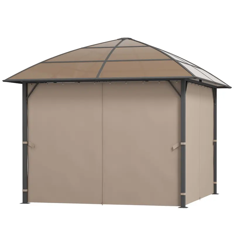 10' X 10' Hardtop Gazebo With Uv60+ Polycarbonate Roof, Khaki 2