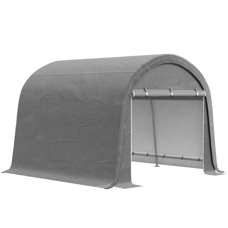 10' X 10' Heavy Duty Garden Storage Tent With Galvanized Frame, Light Grey 1