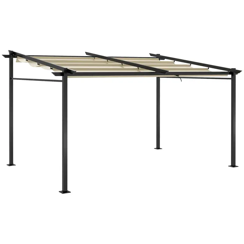 10' X 10' Metal Pergola With Sliding Roof Canopy, Beige 1