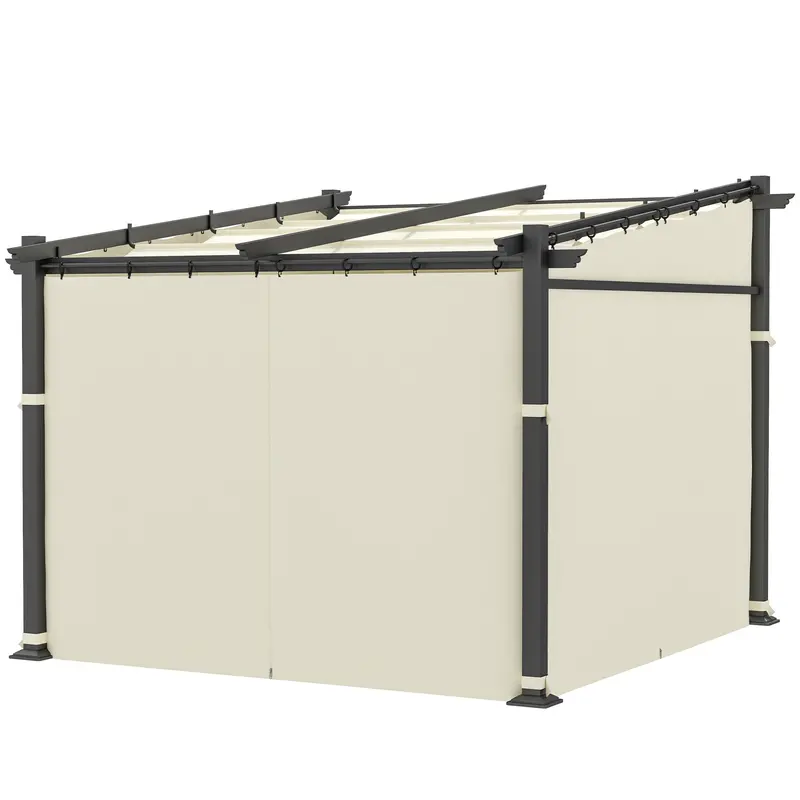10' X 10' Metal Pergola With Sliding Roof Canopy, Beige 1