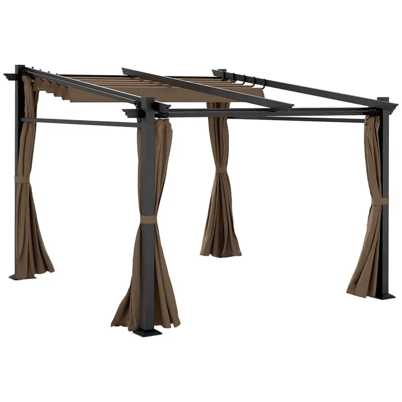 10' X 10' Metal Pergola With Sliding Roof Canopy, Coffee 1