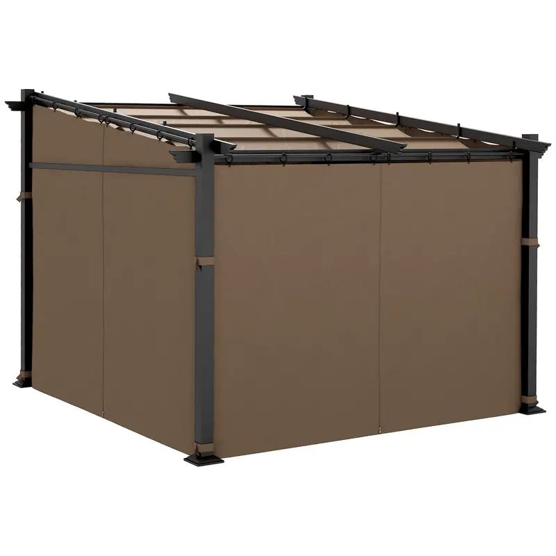 10' X 10' Metal Pergola With Sliding Roof Canopy, Coffee 2