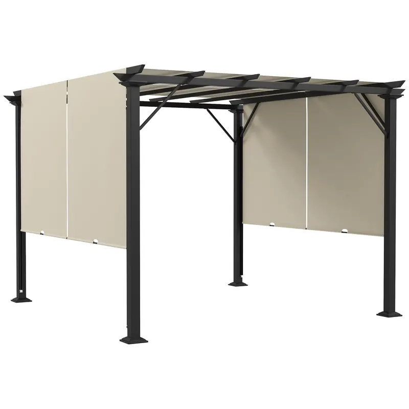 10' X 10' Outdoor Gazebo With Sun Shade Canopy And Steel Frame, Beige 1