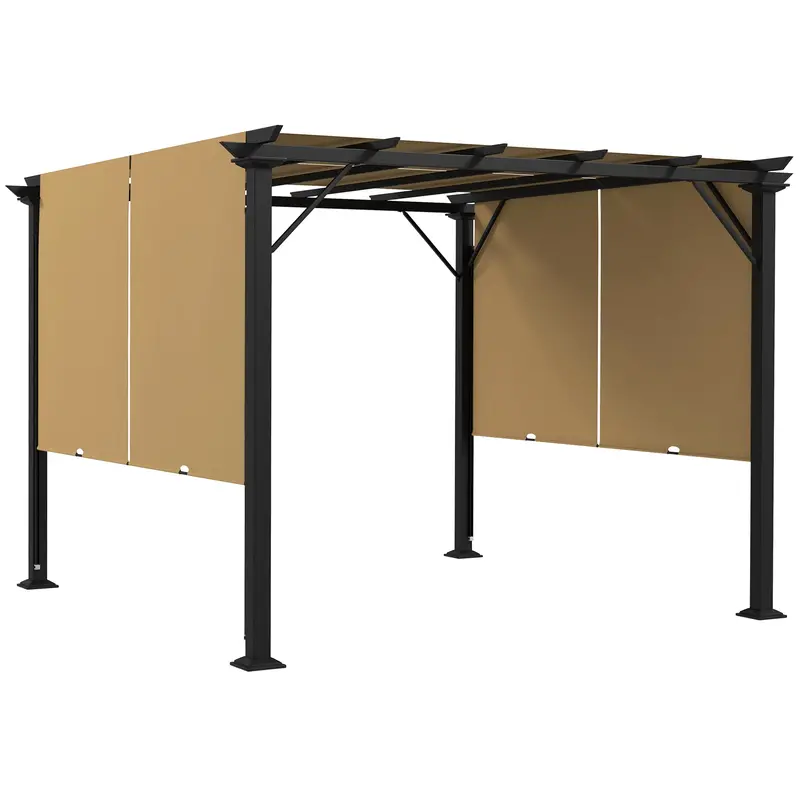 10' X 10' Outdoor Gazebo With Sun Shade Canopy And Steel Frame, Brown 1