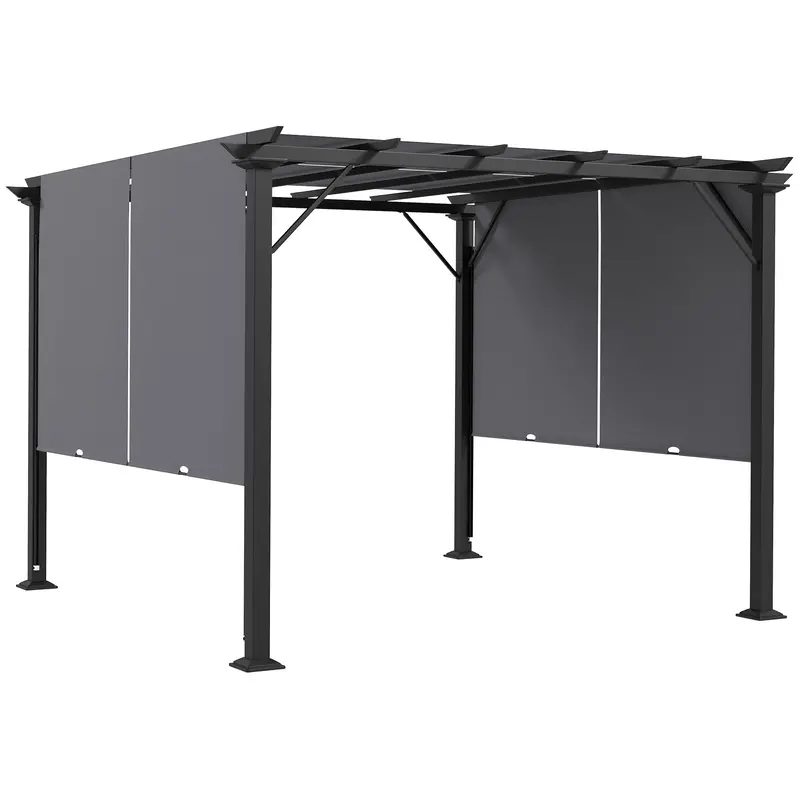 10' X 10' Outdoor Gazebo With Sun Shade Canopy And Steel Frame, Grey 1