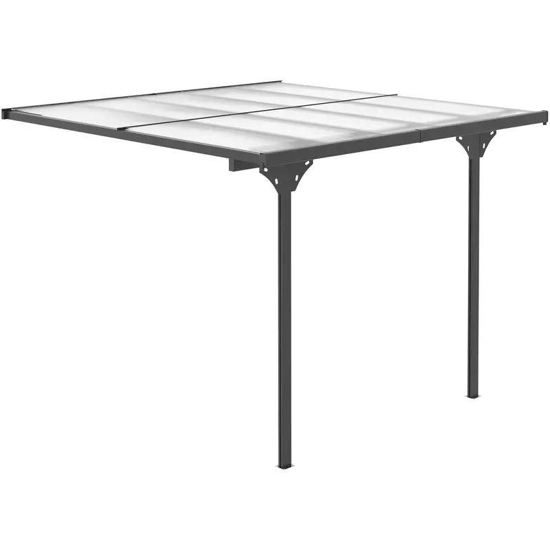 10' X 10' Outdoor Lean To Hardtop Pergola With Polycarbonate Roof & Adjustable Height, Grey 1
