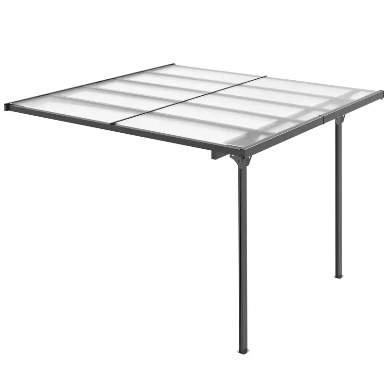 10' X 10' Outdoor Lean To Hardtop Pergola With Polycarbonate Roof & Adjustable Height, Grey 2