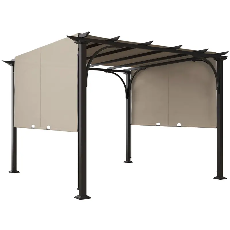 10' X 10' Outdoor Pergola Patio Gazebo Canopy Sun Shelter With Steel Frame, Beige 1