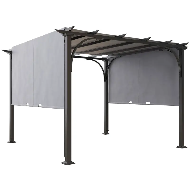 10' X 10' Outdoor Pergola Patio Gazebo Canopy Sun Shelter With Steel Frame, Grey 1