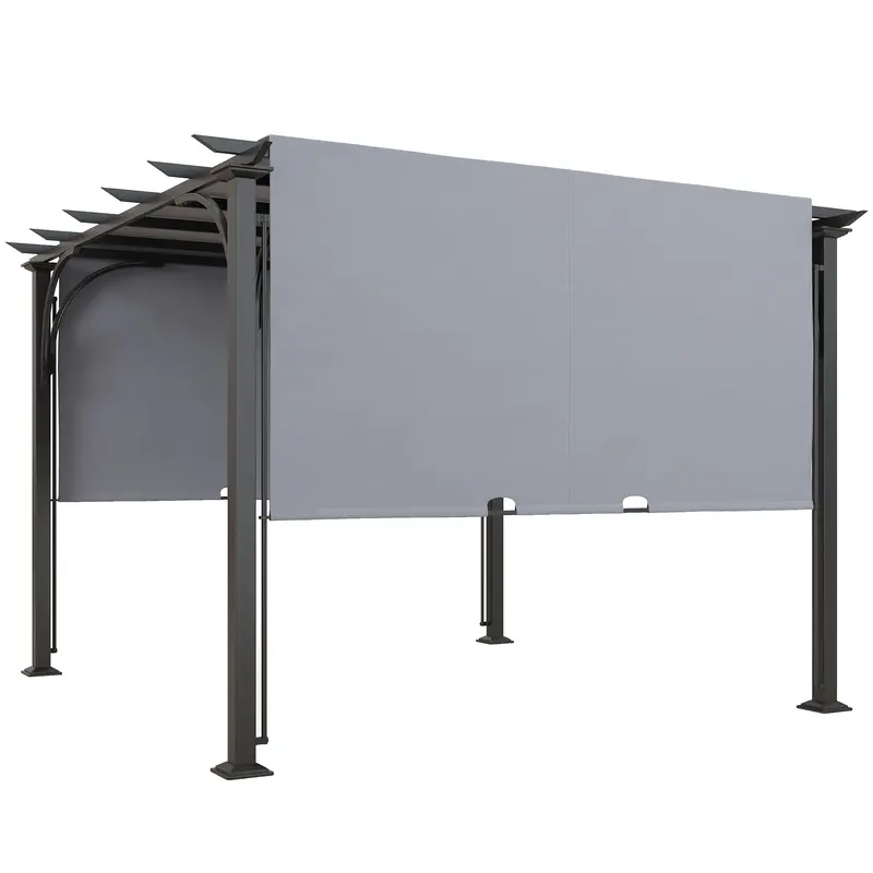 10' X 10' Outdoor Pergola Patio Gazebo Canopy Sun Shelter With Steel Frame, Grey 2