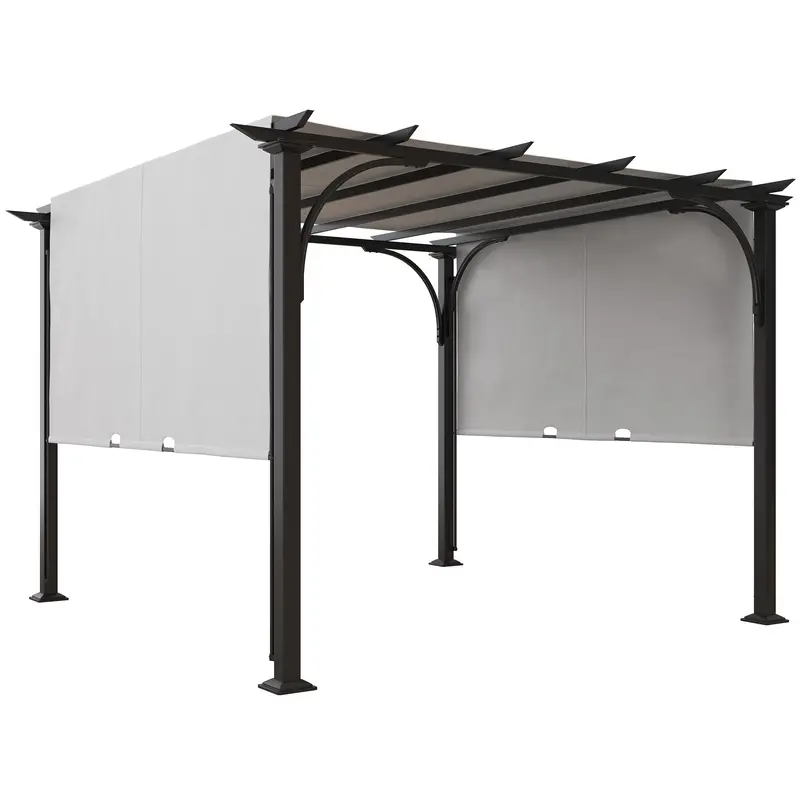 10' X 10' Outdoor Pergola Patio Gazebo Canopy Sun Shelter With Steel Frame, White 1