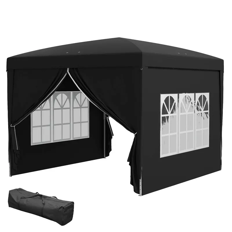 10' X 10' Outdoor Pop Up Party Tent Gazebo With Carrying Bag, Black 2
