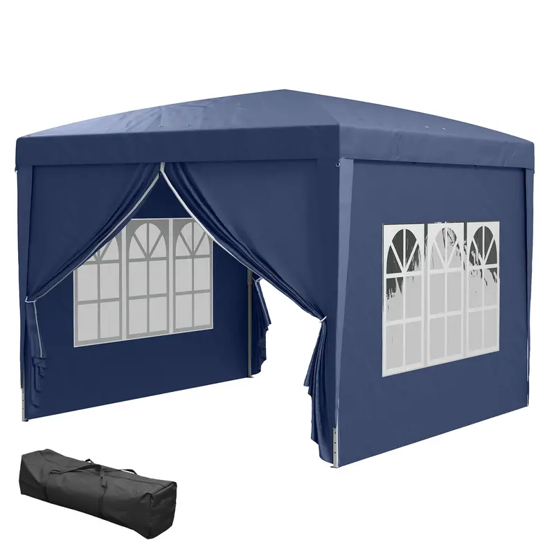 10' X 10' Outdoor Pop Up Party Tent Gazebo With Carrying Bag, Blue 2