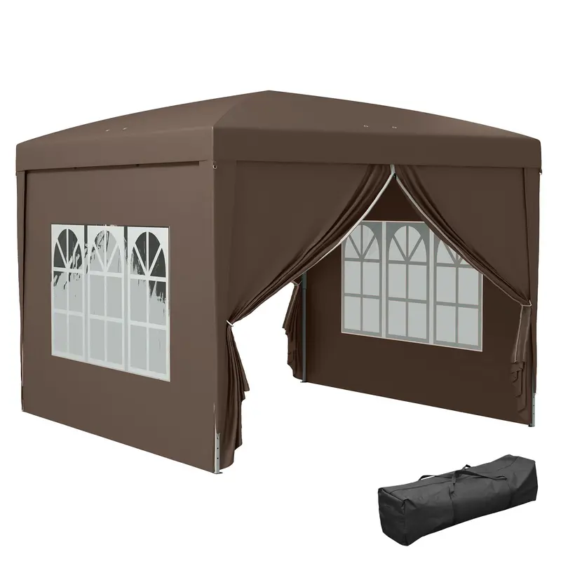 10' X 10' Outdoor Pop Up Party Tent Gazebo With Carrying Bag, Coffee 1