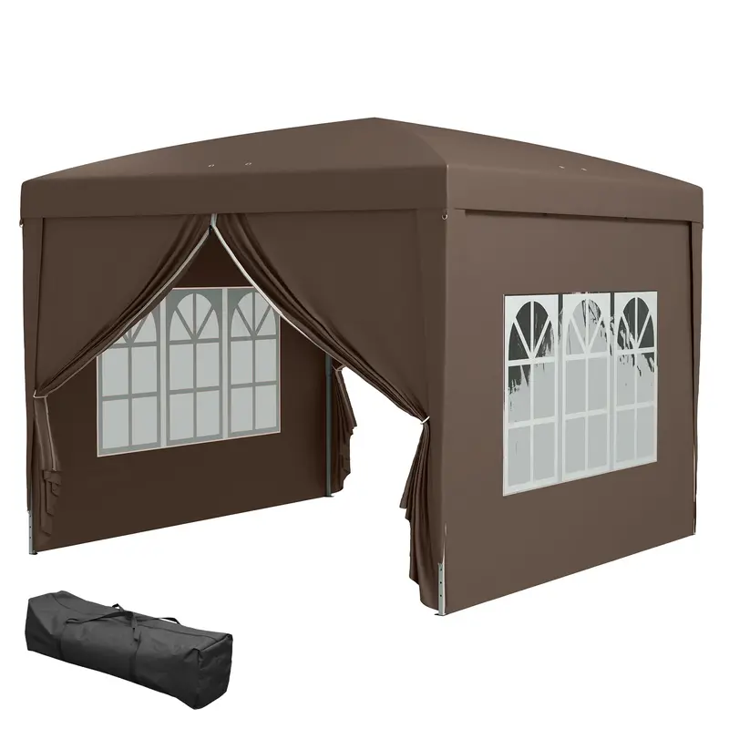 10' X 10' Outdoor Pop Up Party Tent Gazebo With Carrying Bag, Coffee 2