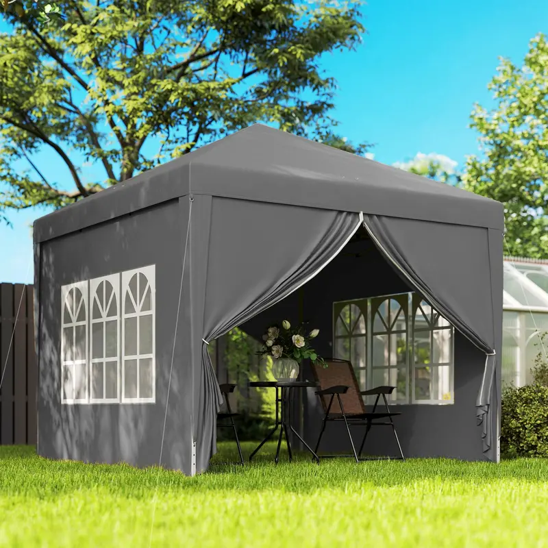 10' X 10' Outdoor Pop Up Party Tent Gazebo With Carrying Bag, Grey 1