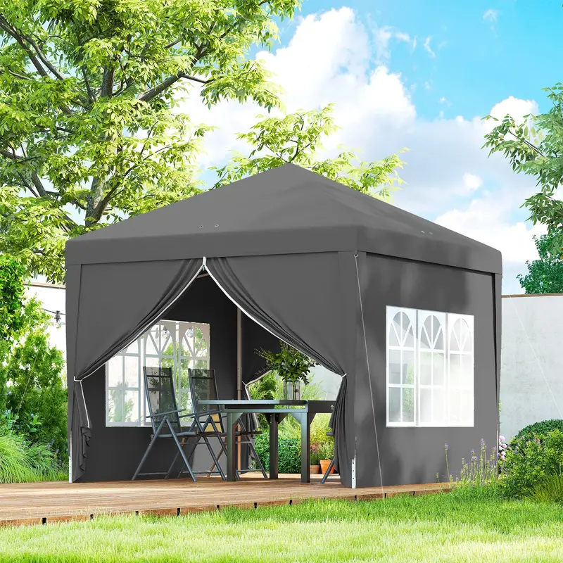 10' X 10' Outdoor Pop Up Party Tent Gazebo With Carrying Bag, Grey 2