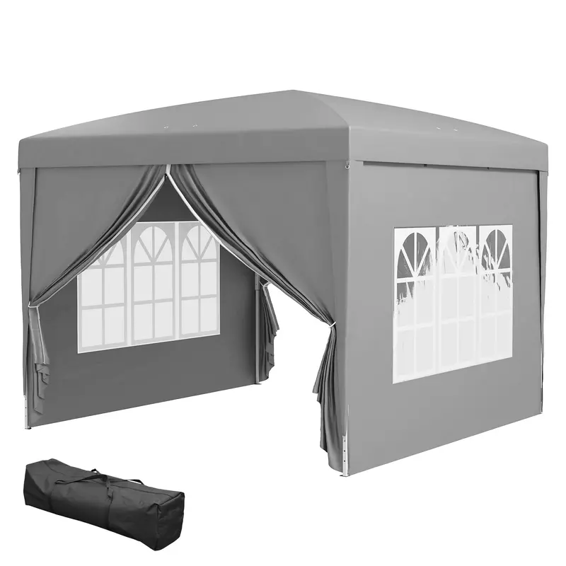 10' X 10' Outdoor Pop Up Party Tent Gazebo With Carrying Bag, Light Grey 2