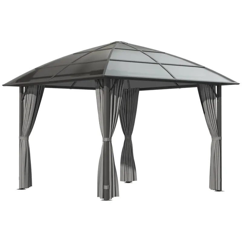 10' X 10' Pergola With Retractable Canopy & Curtains, Dark Grey 1
