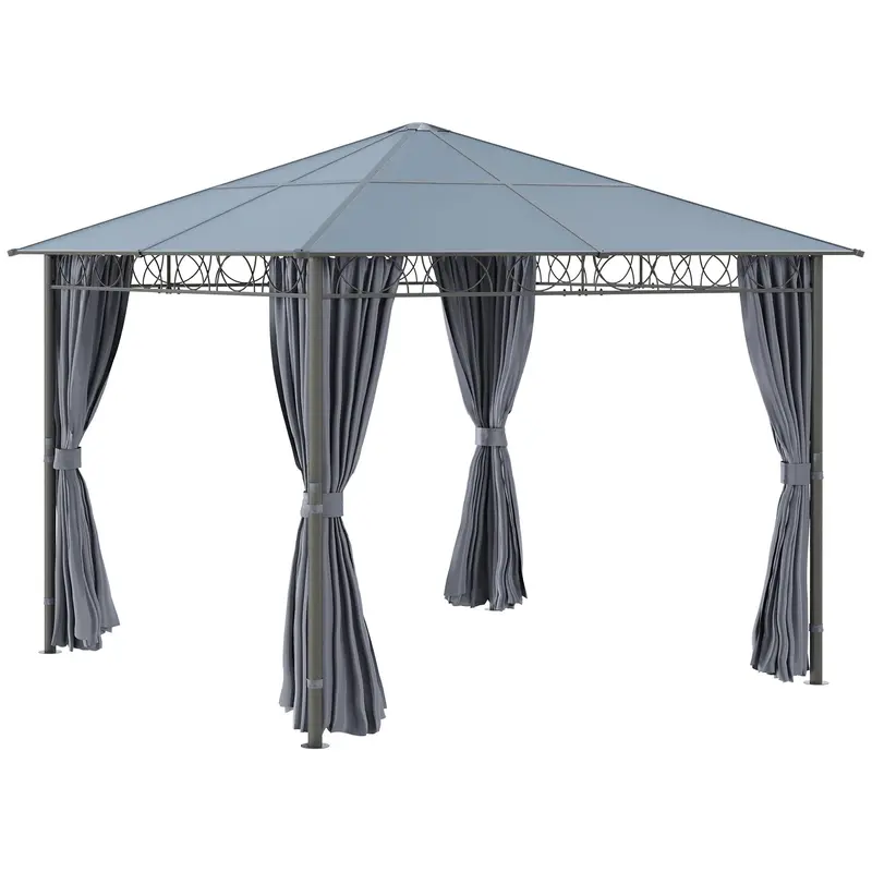 10' X 10' Polycarbonate Hardtop Gazebo Canopy With Aluminum Frame & Curtains, Dark Grey 1