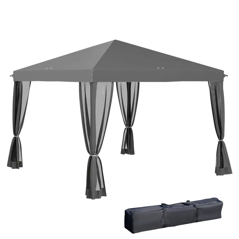 10' X 10' Pop Up Canopy Tent With Mesh Sidewalls And Carry Bag, Light Grey 1