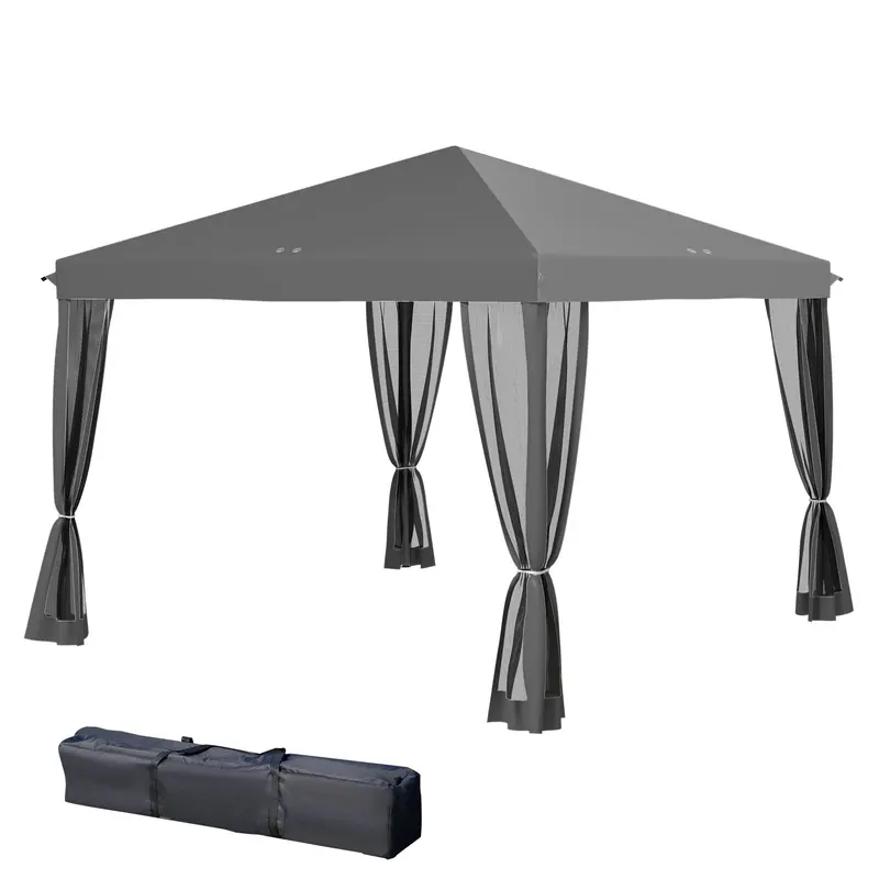 10' X 10' Pop Up Canopy Tent With Mesh Sidewalls And Carry Bag, Light Grey 2