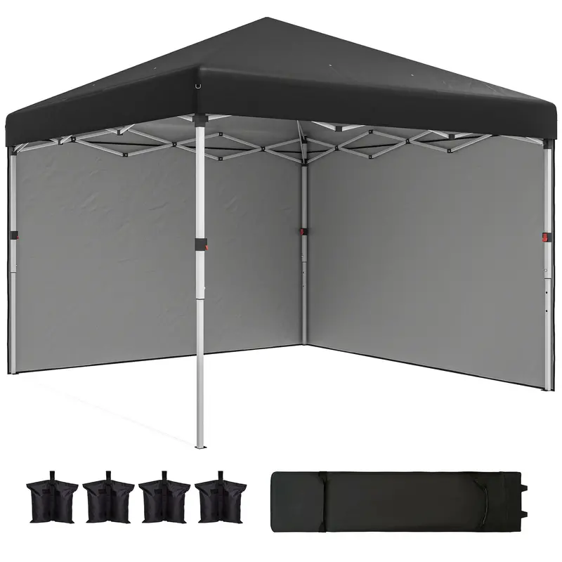 10' X 10' Pop Up Canopy Tent With Sidewalls And Roller Bag, Black 1