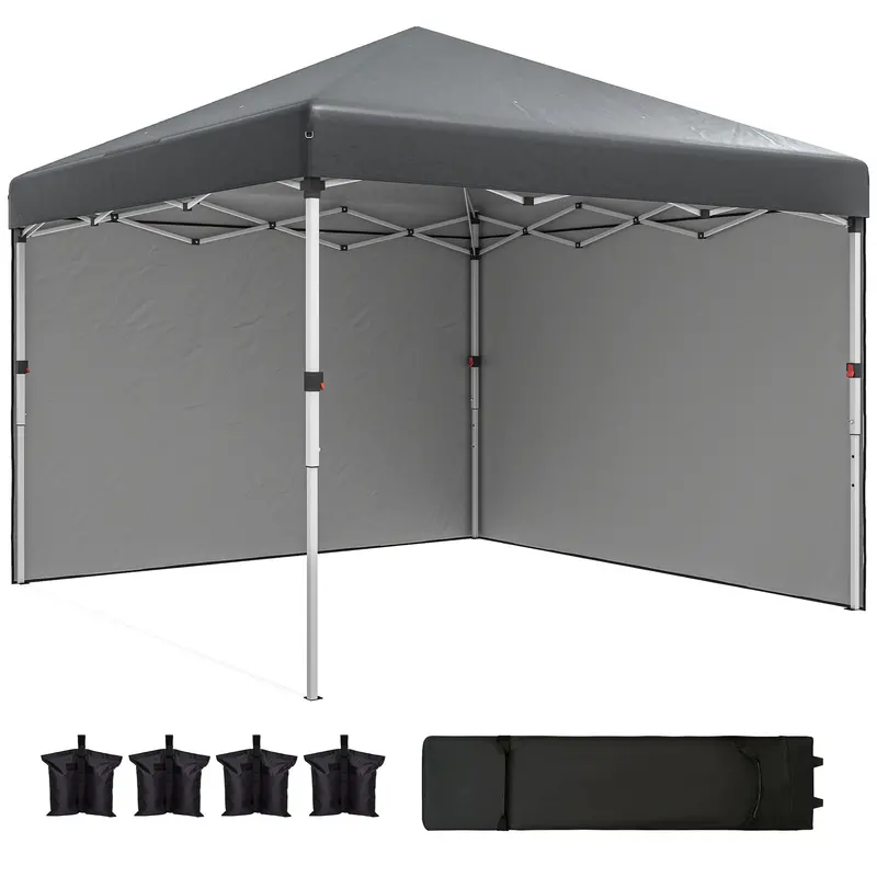 10' X 10' Pop Up Canopy Tent With Sidewalls And Roller Bag, Dark Grey 1
