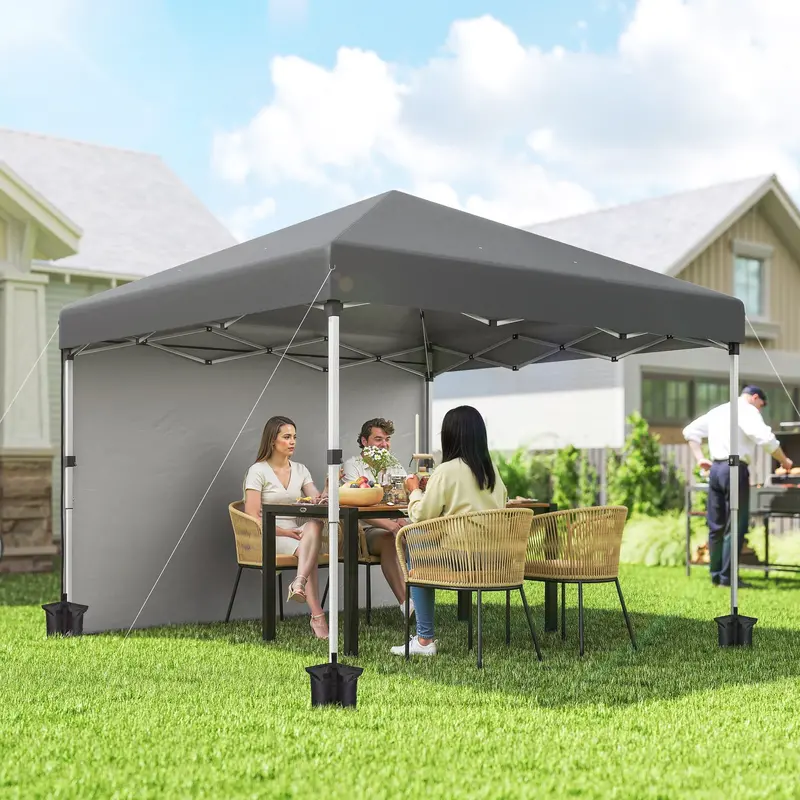 10' X 10' Pop Up Canopy Tent With Sidewalls And Roller Bag, Dark Grey 2