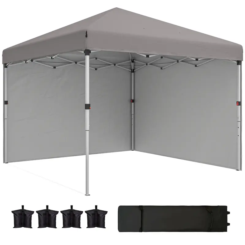 10' X 10' Pop Up Canopy Tent With Sidewalls And Roller Bag, Light Grey 1