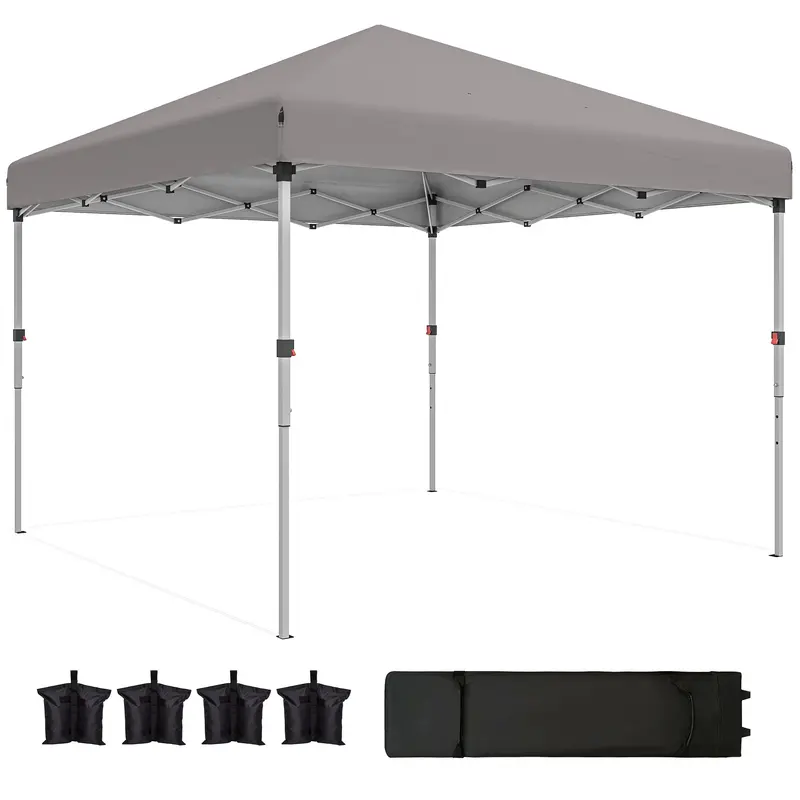 10' X 10' Pop Up Canopy Tent With Sidewalls And Roller Bag, Light Grey 2